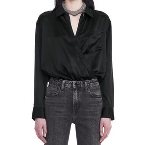 T by Alexander Wang Silk Wrap Shirt Bodysuit